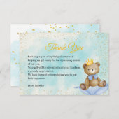 A Little Bear Prince Blue Boy金ゴールドBaby Shower サンキューカード (正面/裏面)