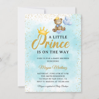 A Little Bear Prince Blue Boy金ゴールドBaby Shower 招待状