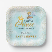 A Little Bear Prince Blue & Boy Baby Shower ペーパープレート (正面)
