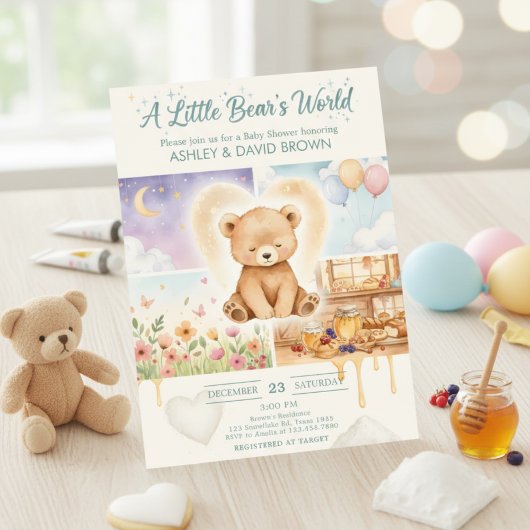 A Little Bear’s Teddy Bear Neutral Baby Shower 招待状