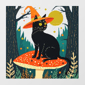  A Little Black Witchy Cat Sitting On A Toadstool  ウィンドウサイン (シート)