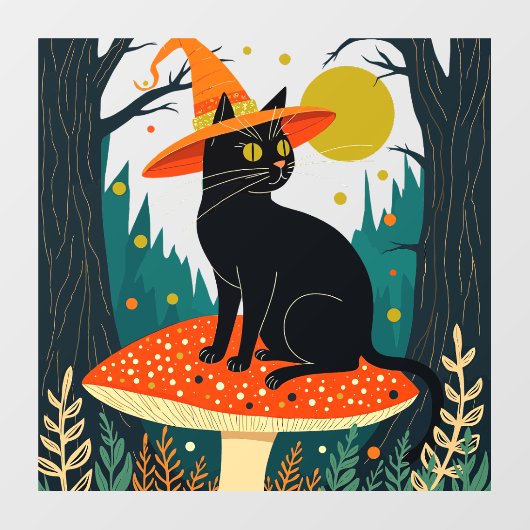 A Little Black Witchy Cat Sitting On A Toadstool ウィンドウサイン (シート)