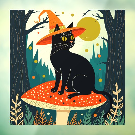 A Little Black Witchy Cat Sitting On A Toadstool ウィンドウサイン (シート3)