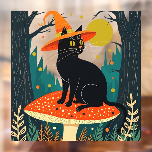 A Little Black Witchy Cat Sitting On A Toadstool ウィンドウサイン (シート2)