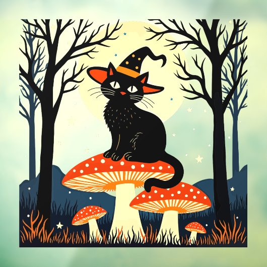 A Little Black Witchy Cat Sitting On A Toadstool 1 ウィンドウサイン (シート3)