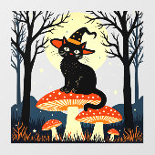A Little Black Witchy Cat Sitting On A Toadstool 1 ウィンドウサイン (シート)