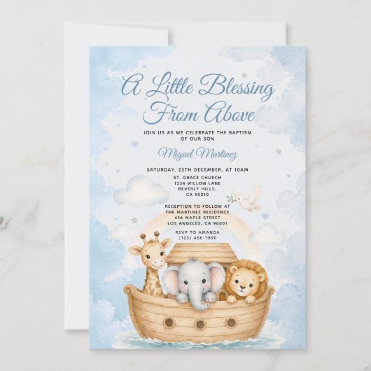 A Little Blessing from Above Noah's Ark Baptism 招待状 (正面)