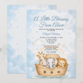 A Little Blessing from Above Noah's Ark Baptism 招待状 (正面/裏面)