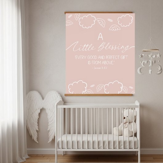 A Little Blessing Nursery  James 1:17 ピンク 吊り下げ型タペストリー