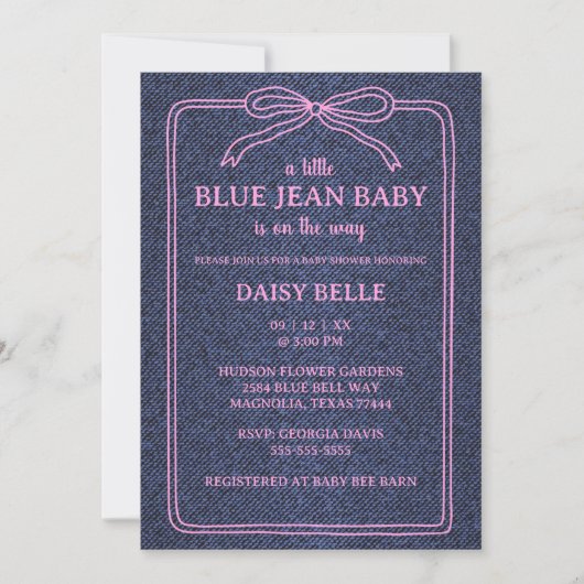 A Little Blue Jean Baby Denim Girl Baby Shower  案内状 (正面)
