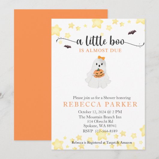 A Little BooほとんどGirl Baby Shower 招待状 (正面/裏面)