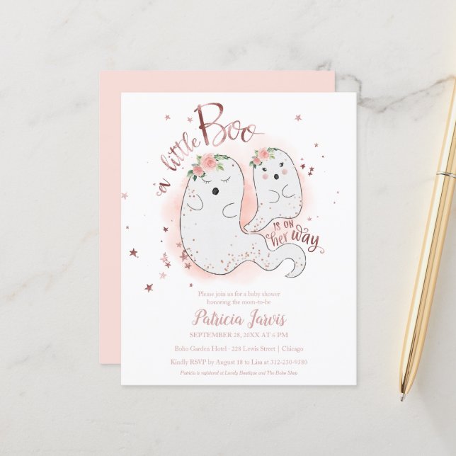 A Little Booバジェットガールベビーシャワー招待状 (正面/裏面インサイチュ)