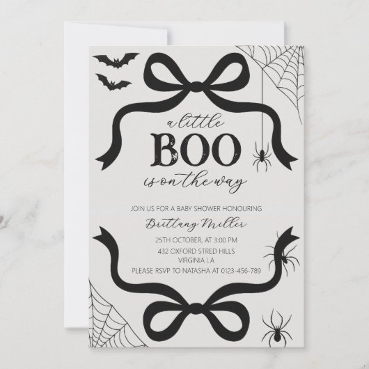 A Little Boo Baby Shower Halloween Bow Invitation 招待状 (正面)