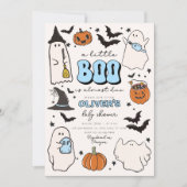 A Little Boo Blue Halloween Cute Baby Shower 招待状 (正面)