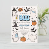 A Little Boo Blue Halloween Cute Baby Shower 招待状 (スタンド正面)