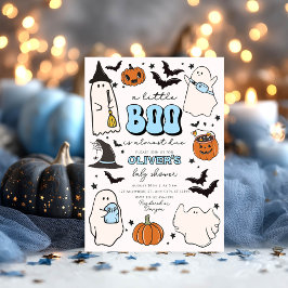 A Little Boo Blue Halloween Cute Baby Shower 招待状