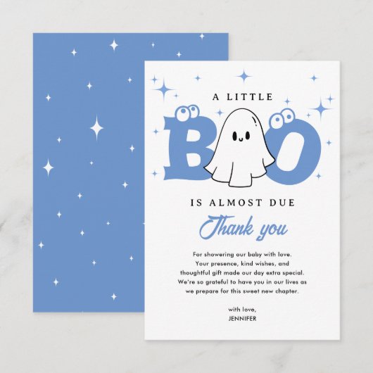 A Little Boo Boy Cute Ghost Halloween Baby Shower サンキューカード (正面/裏面)