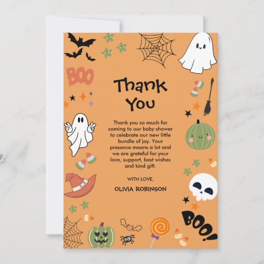 A Little Boo Cute Ghost Halloween Baby Shower サンキューカード (正面)