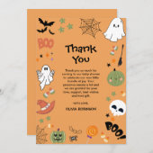 A Little Boo Cute Ghost Halloween Baby Shower サンキューカード (正面/裏面)