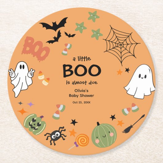 A Little Boo Cute Ghost Halloween Baby Shower ラウンドペーパーコースター (正面)