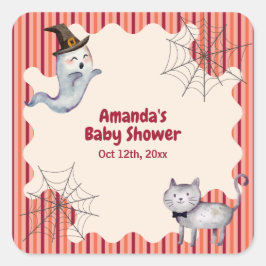 A Little Boo Ghost Cat Fall Autumn Baby Shower スクエアシール