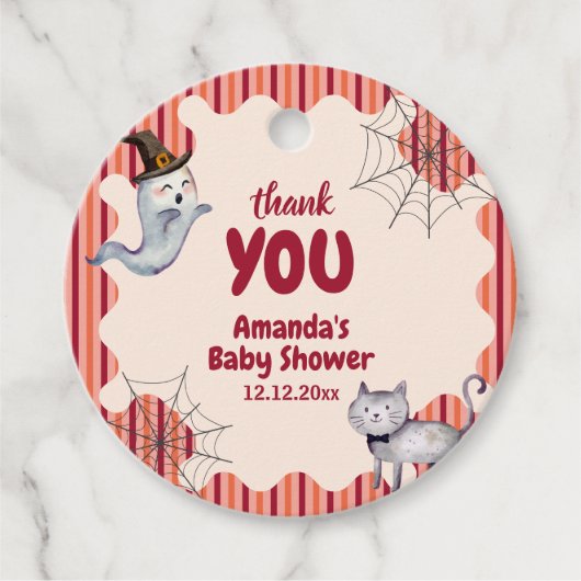 A Little Boo Ghost Cat Fall Autumn Baby Shower フェイバータグ (正面)