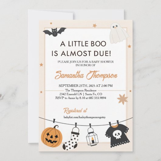 A Little Boo Halloween Baby Shower  招待状 (正面)