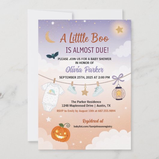 A Little Boo Halloween Baby Shower - Autumn Baby 招待状 (正面)