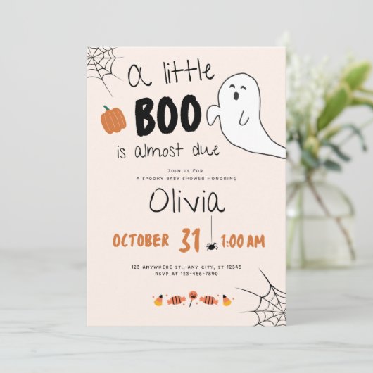 A little Boo Is Almost Due baby shower invitation 招待状 (スタンド正面)