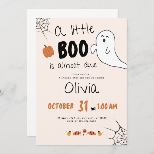 A little Boo Is Almost Due baby shower invitation 招待状 (正面/裏面)