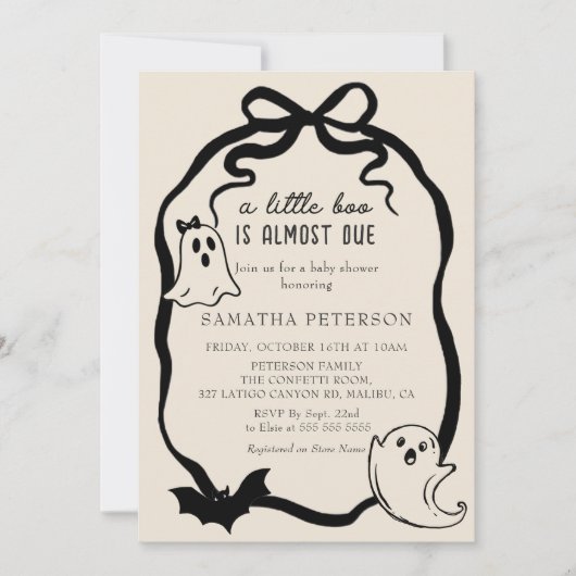 A Little boo is almost due Bow baby shower 招待状 (正面)