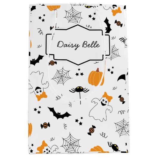 A Little Boo Is Almost Due Halloween Baby Shower ミディアムペーパーバッグ (正面)