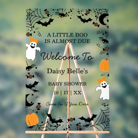 A Little Boo Is Almost Due Orange Girl Baby Shower アクリルサイン (ニュートラル)