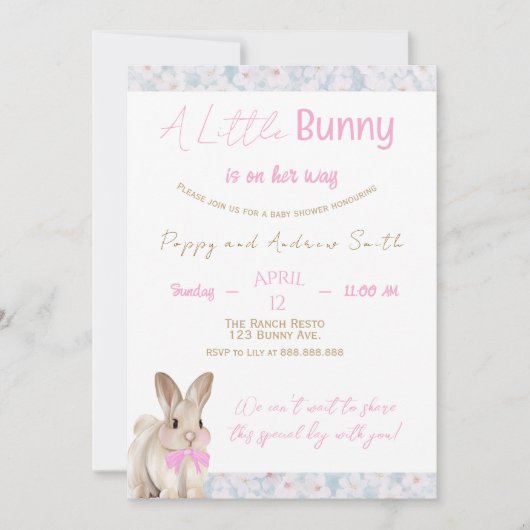 A Little Bunny Baby Shower Invitation 招待状 (正面)