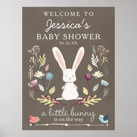 A Little Bunny Baby Shower Welcome Sign Poster ポスター (正面)