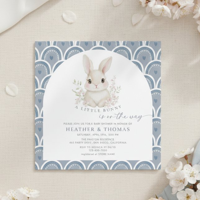 A Little Bunny Dusty Blue Baby Shower Invitation (クリエイターアップロード済み)