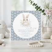 A Little Bunny Dusty Blue QR Code Baby Shower 招待状