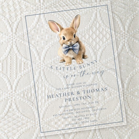 A Little Bunny Elegant Slate Blue Baby Shower アクリル招待状