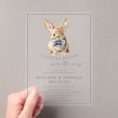 A Little Bunny Elegant Slate Blue Baby Shower アクリル招待状 (インサイチュ (ポータブル))