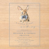 A Little Bunny Elegant Slate Blue Baby Shower アクリル招待状 (正面)