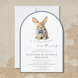 A Little Bunny Elegant Slate Blue QR Baby Shower 招待状
