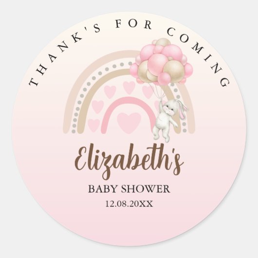 A Little Bunny is on the Way Baby Shower Girl ラウンドシール (正面)