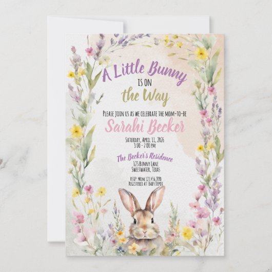 A Little Bunny is On the Way - Baby Shower Invite 招待状 (正面)