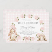 A little bunny is on the way, bunny baby shower 招待状 (正面/裏面)