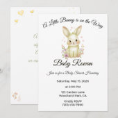 A Little Bunny is on the Way Pastel Olive Green  招待状 (正面/裏面)