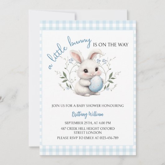 A Little Bunny is the Way Blue Boy Baby Shower 招待状 (正面)