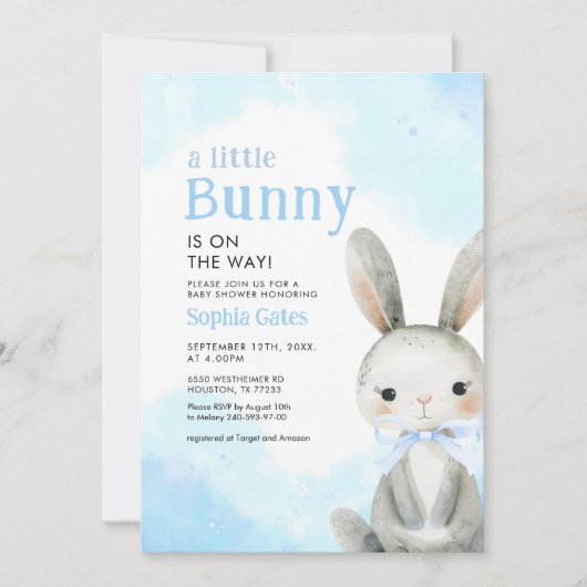 A Little Bunny is the Way Boy Baby Shower 招待状 (正面)