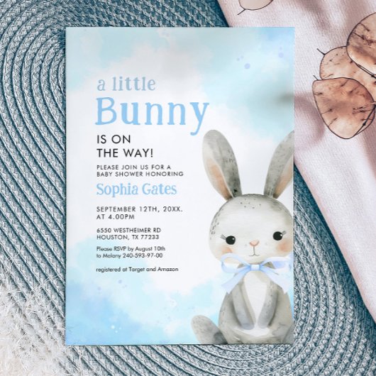 A Little Bunny is the Way Boy Baby Shower 招待状