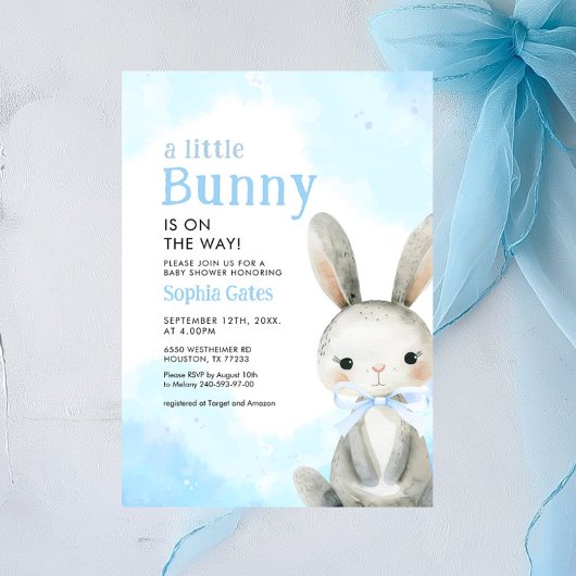 A Little Bunny is the Way Boy Baby Shower 招待状