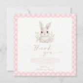 A Little Bunny Pink Gingham Baby Shower サンキューカード (正面)